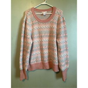 Design History Metallic Crewneck Sweater Long Sleeve Casual Pink Silver XXL